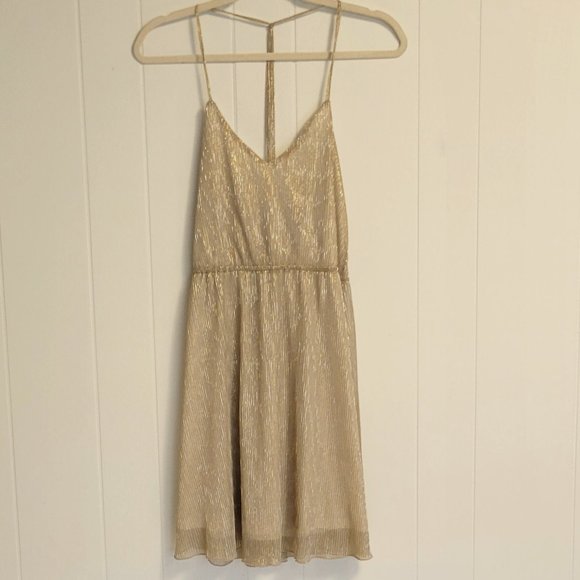 ❣️HP❣️Champagne gold/silver shimmer halter strap flare mini cocktail dress Sz:M - Picture 2 of 6